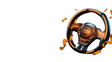 Изображение высокотехнологичного руля, представляющее пятничный бонус в Vulkan Mega интернет-казино с динамичной гоночной темой.